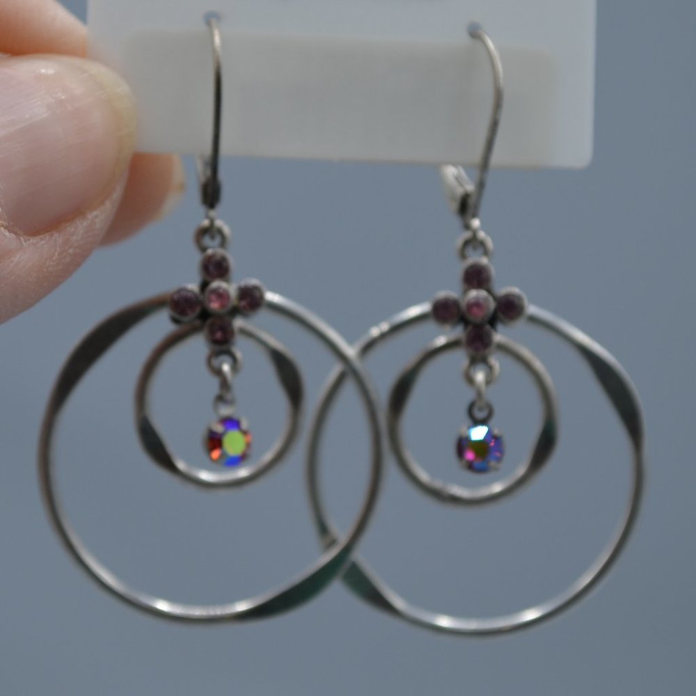 NWT Pierced Earrings Pink Stones Dangles